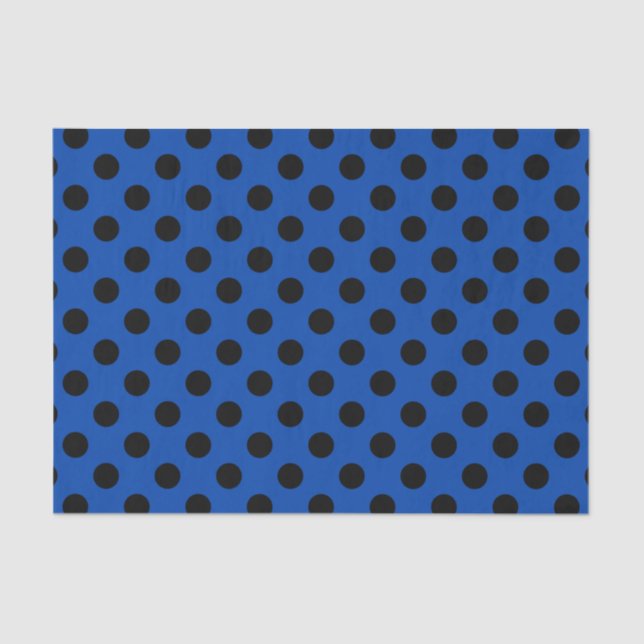 Papel De Seda Pos de polka negro sobre azul real (Anverso)