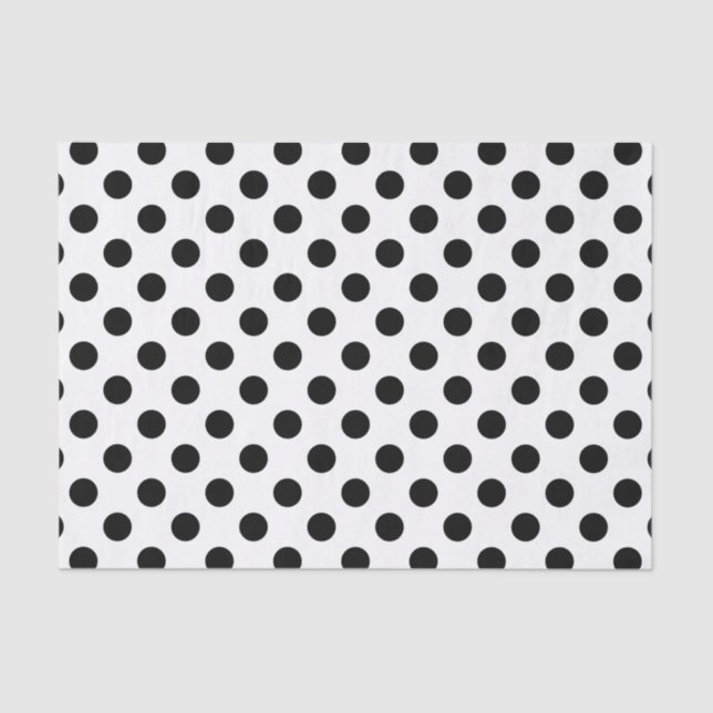 Papel De Seda Pos de polka negro sobre blanco (Anverso)