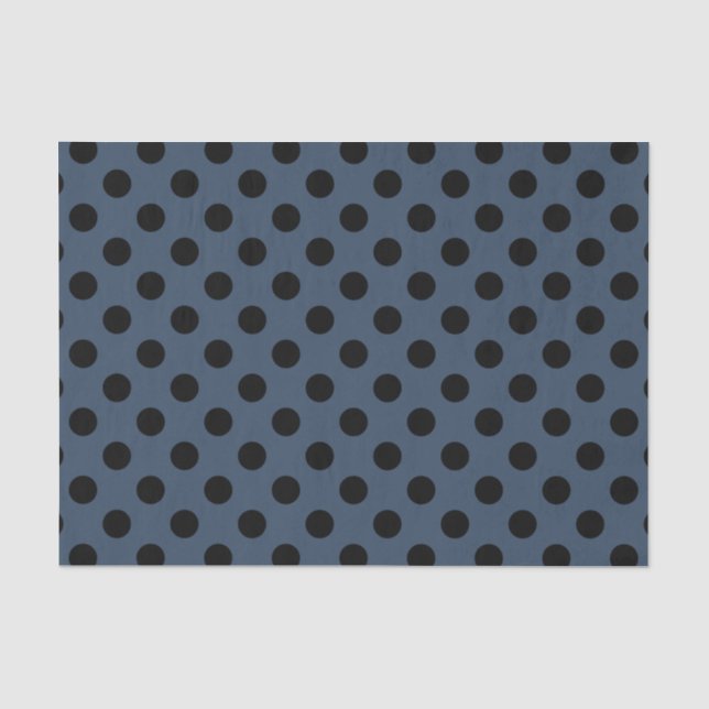 Papel De Seda Pos de polka negro sobre gris-azul (Anverso)