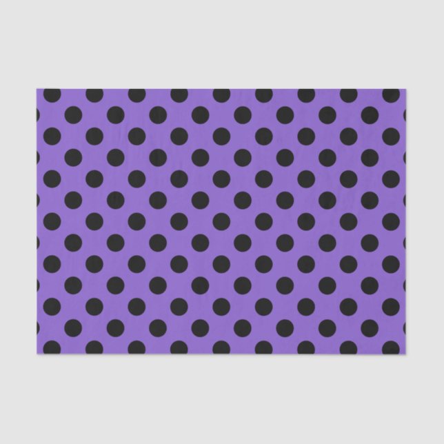 Papel De Seda Pos de polka negro sobre lavanda (Anverso)