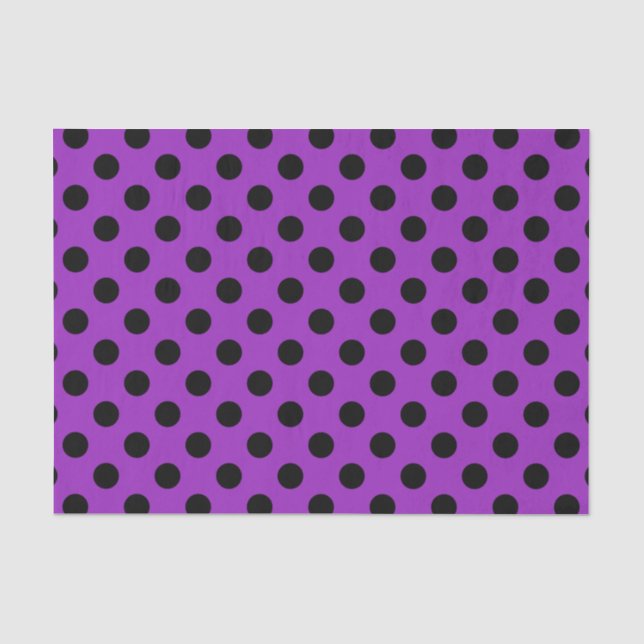 Papel De Seda Pos de polka negro sobre morado (Anverso)