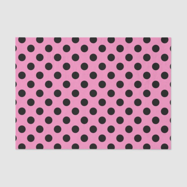 Papel De Seda Pos de polka negro sobre rosa (Anverso)