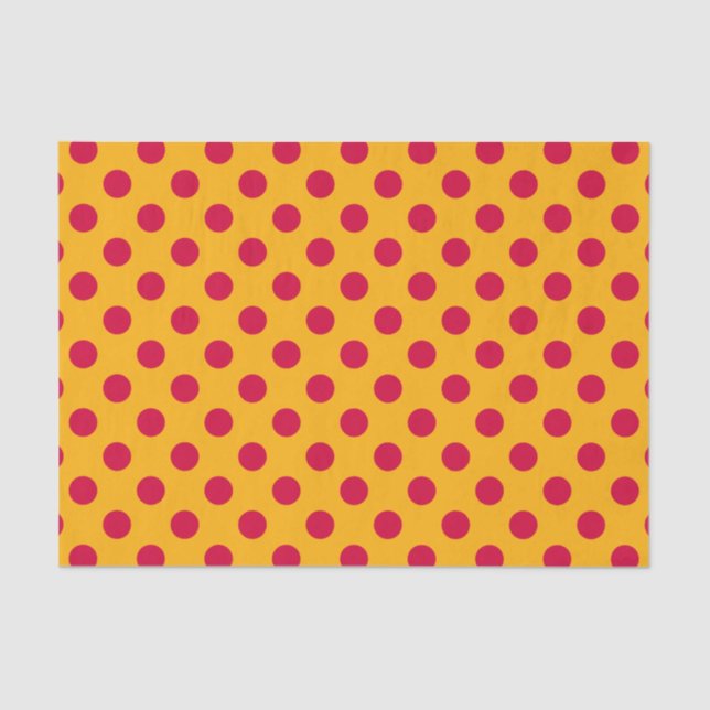 Papel De Seda Pos rojos de polka sobre amarillo (Anverso)