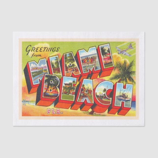 Papel De Seda Postal carta grande de Miami Beach Florida (Anverso)