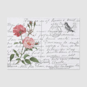 Papel De Seda Postal de pájaro Rosa de escritura francesa