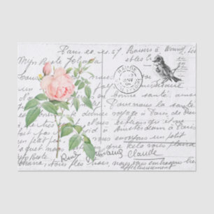 Papel De Seda Postal de pájaro Rosa fragante de escritura france