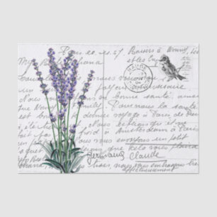 Papel De Seda Postal de pájaro vintage de lavanda con escritura