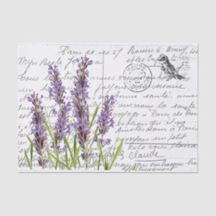 Papel De Seda Postal para aves de lavanda vintage con escritura 
