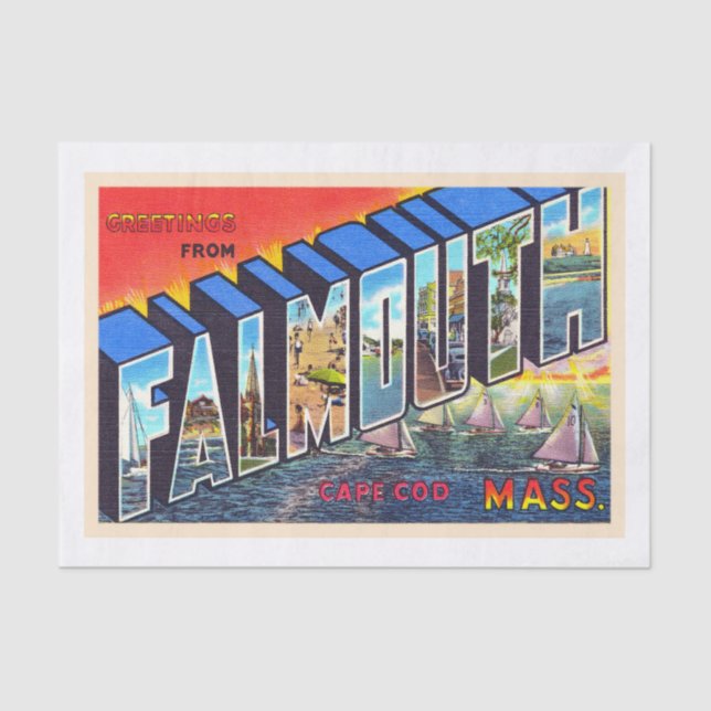 Papel De Seda Postales antiguas de Falmouth Cape Cod Massachuset (Anverso)