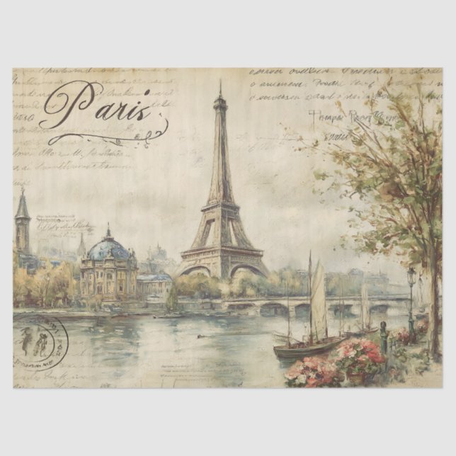 Papel De Seda Postcard de París de época (Anverso)