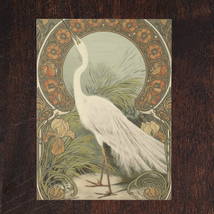 Papel De Seda Póster Bohemio Ornitológico de la Garza Blanca Gra