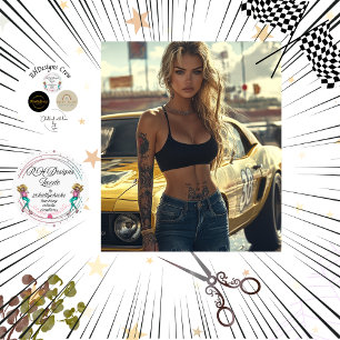 Papel De Seda Poster desahuciada de la Moda rubia y su auto musc