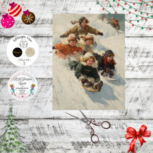 Papel De Seda Póster vintage decoupage de niños en trineo