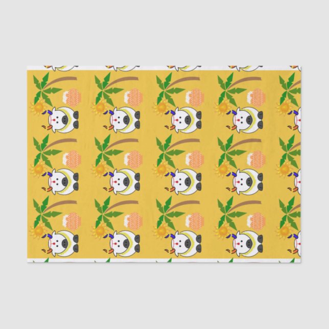 Papel De Seda Pota, vaca y árbol de pongal (Anverso)