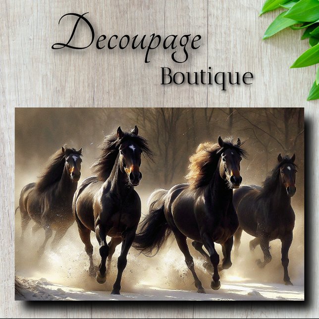 Papel De Seda Potentes Caballos Negros en Decoupage de Nieve (Subido por el creador)