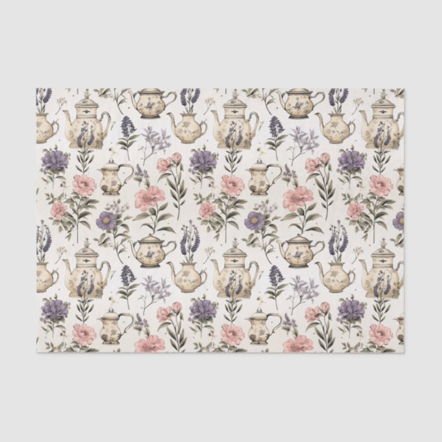 Papel De Seda Potes y flores de té antiguas (Anverso)