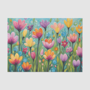 Papel De Seda Pradera de flores caprichosas que florecen flores