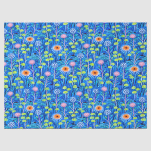 Papel De Seda Pradera de flores silvestres de fantasía azul