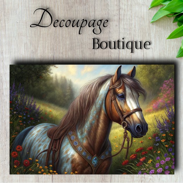 Papel De Seda Prado de Caballo Decorado con Decoupage (Decorated Horse Meadow Decoupage Tissue Paper)