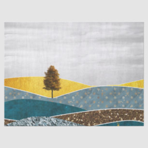 Papel De Seda Prado dorado con árbol y ciervo