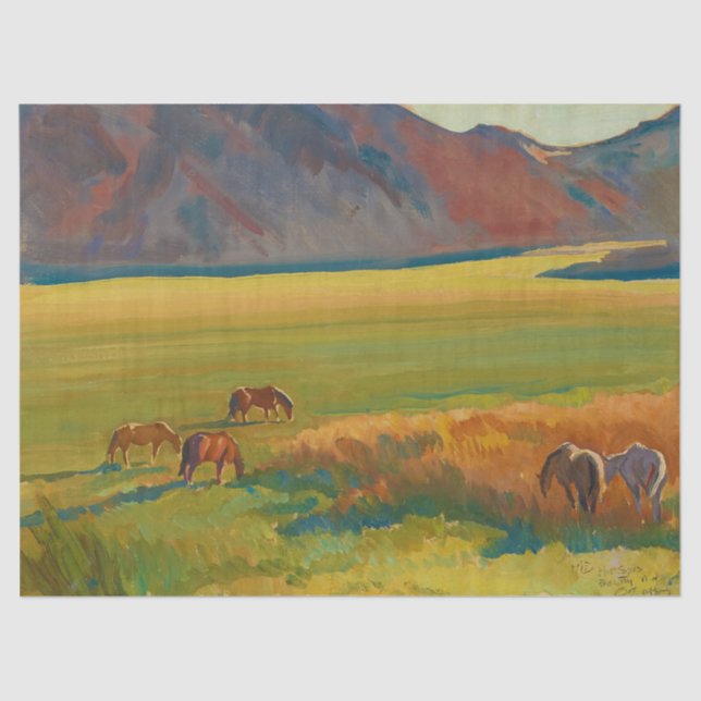 Papel De Seda Prado y caballos por Maynard Dixon (Anverso)