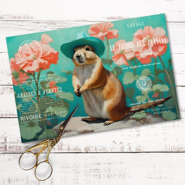 Papel De Seda Prairie Dog Ground Hog Rustic Floral Decoupage (Subido por el creador)