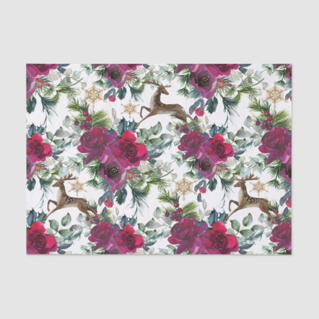 Papel De Seda Praning Deer in Rosas and Holly (Anverso)