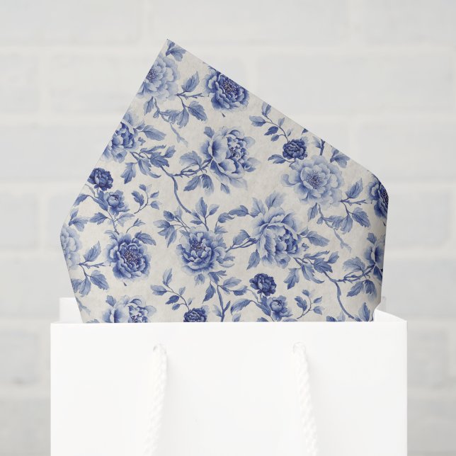 Papel De Seda Preciosas Flores Azules Despedida de Soltera (Bolsa de regalo)