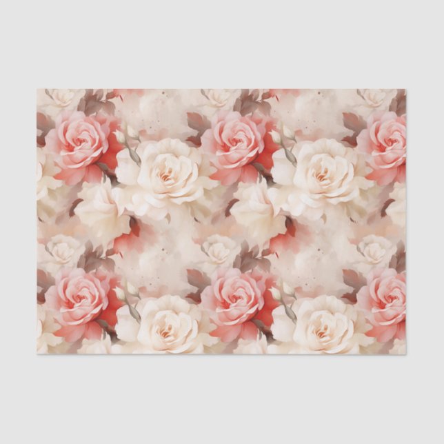 Papel De Seda Precioso Sabor de Rosa de Crema Rosa Pálido Floral (Anverso)