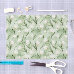 Papel De Seda Preciosos Tulipanes Blancos Verdes Desayuno Nupcia