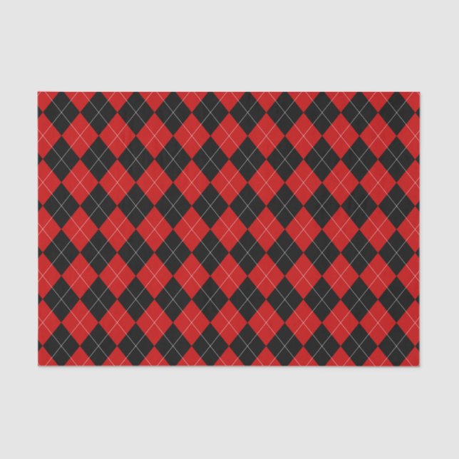 Papel De Seda Preppy Argyle Tartán Diamond Plantado Rojo Negro (Anverso)