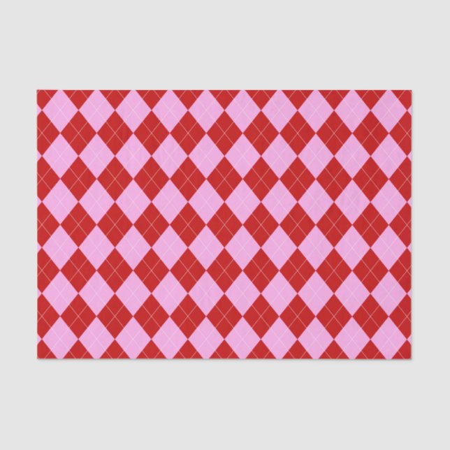 Papel De Seda Preppy Argyle Tartán Diamond Plantado Rojo Rosa (Anverso)
