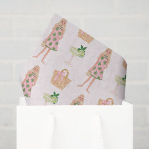 Papel De Seda Preppy Caprichoso Rosa y Verde Palm Beach