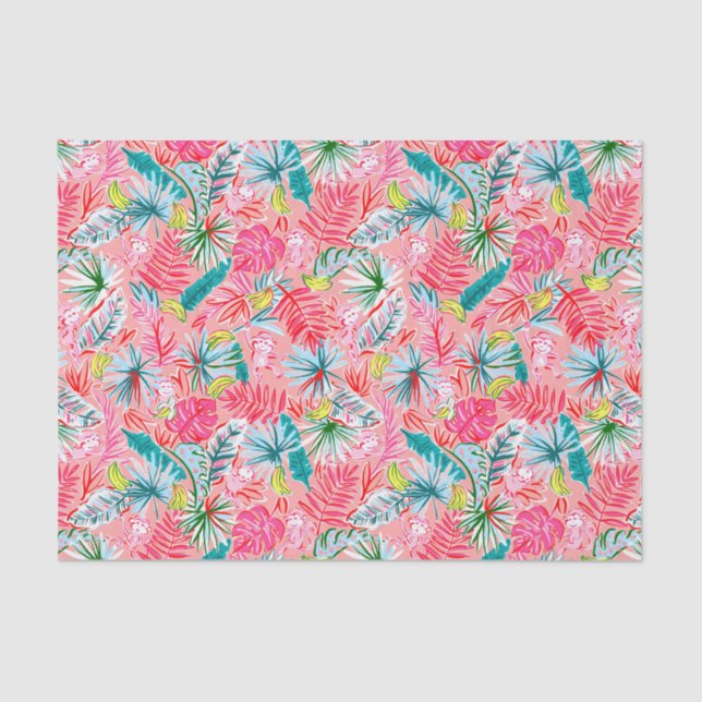 Papel De Seda Preppy Palm Beach Print Palm Tree Monkeys (Anverso)