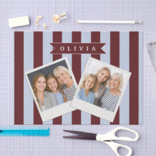 Papel De Seda Preppy Personalizado Raya de Cabaña Marrón Azul