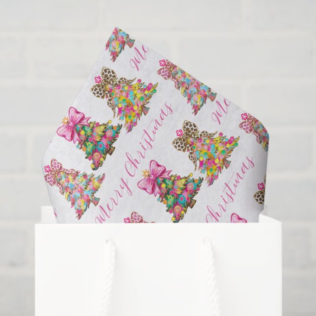 Papel De Seda Preppy Pink and Green Christmas Trees (Bolsa de regalo)