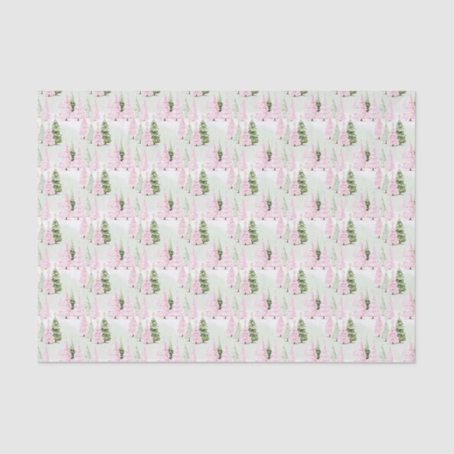 Papel De Seda Preppy Pink & Green Christmas Tree (Anverso)