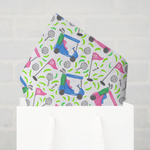 Papel De Seda Preppy rosa y azul patrón de carrito de golf Golfi