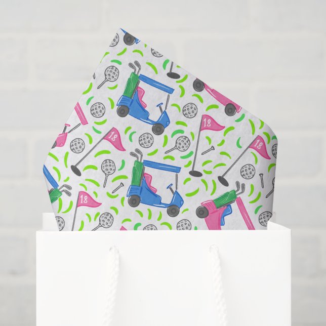 Papel De Seda Preppy rosa y azul patrón de carrito de golf Golfi (Bolsa de regalo)