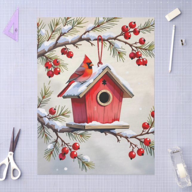 Papel De Seda Pretty Christmas Cardinal & Birdhouse Snowflakes (Artesanía)