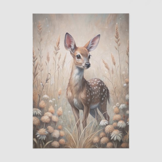 Papel De Seda Pretty Fawn in a Forest Meadow with Flowers (Anverso)