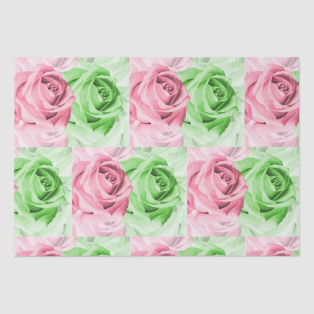 Papel De Seda Pretty in Pink & Green Rose Tissue Wrap (Anverso)