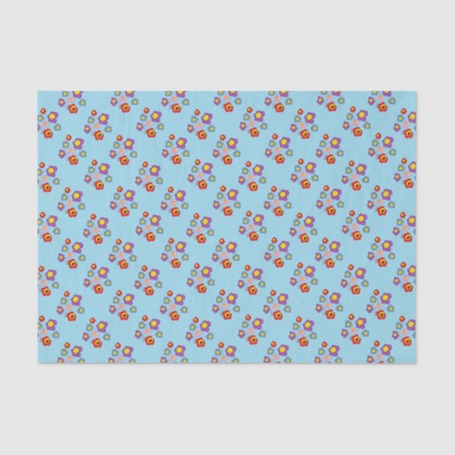 Papel De Seda Pretty Ladybugs and Flower Pattern Blue (Anverso)