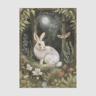 Papel De Seda Pretty Rabbit in the Moonlight Illustration
