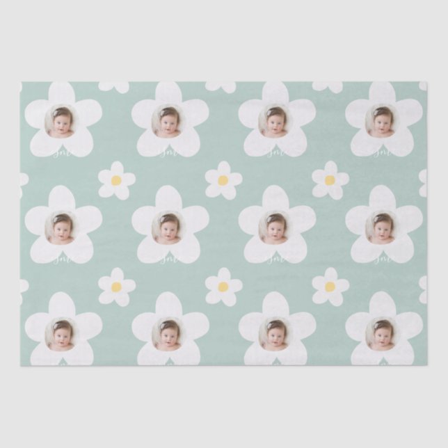 Papel De Seda Primer cumpleaños daisy boho retro turquesa amaril (Anverso)