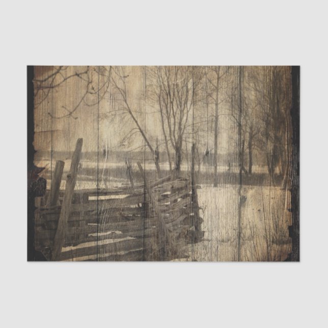 Papel De Seda Primitiva granja de vallas de madera antigua del p (Anverso)