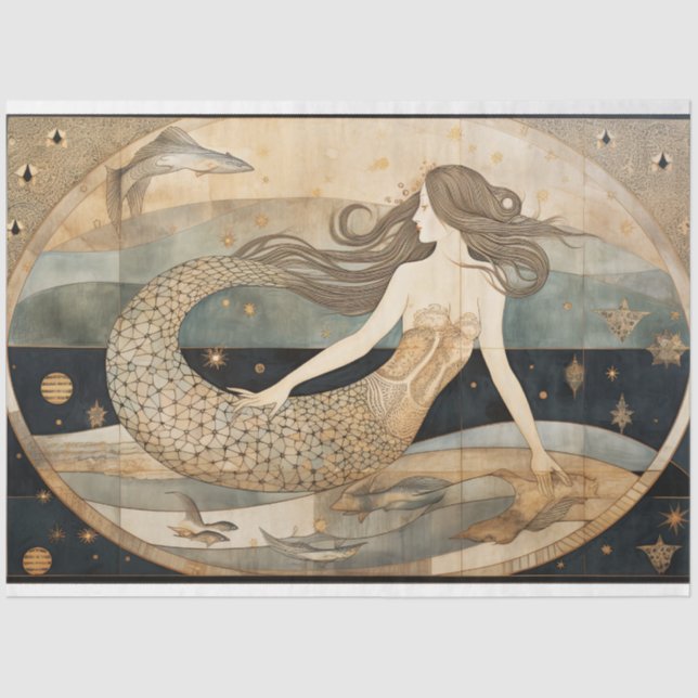 Papel De Seda Primitiva Sirena Neutral Art Decoupage (Anverso)