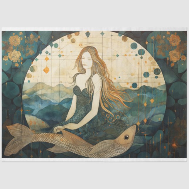 Papel De Seda Primitiva Sirenita Con Desenlace De Océano Pescado (Anverso)