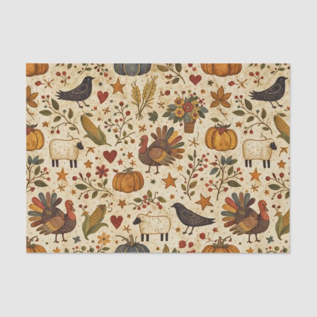 Papel De Seda Primitive Folk Art Thanksgiving (Anverso)
