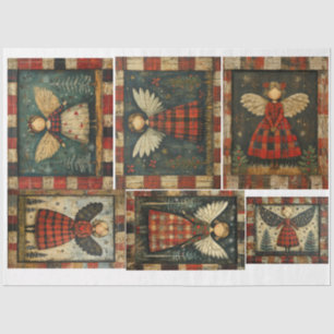 Papel De Seda Primitive Folkart Navidades Angels